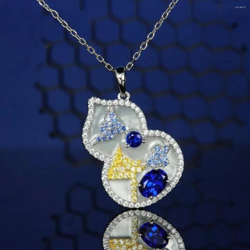 

Chains Trendy Retro Luxury Natural Fritillaria Artificial Royal Sapphire Gourd Pendant Necklace Women Banquet Accessories Jewelry Gift