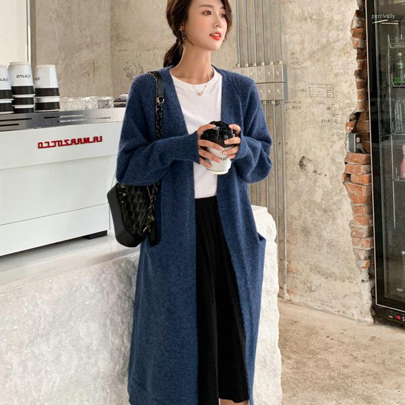 

Women's Knits Cardigans Women Autumn Long-style Solid Knee-length Loose Female Outwears Open Stitch Korean-style Simple All-match Preppy, Beige