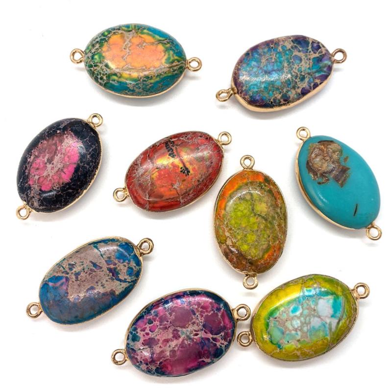 

Charms Emperor Stone Natural Bracelet Pendant Oval Egg Shape 2 Hole Connector Jewelry Making DIY Earrings Necklace