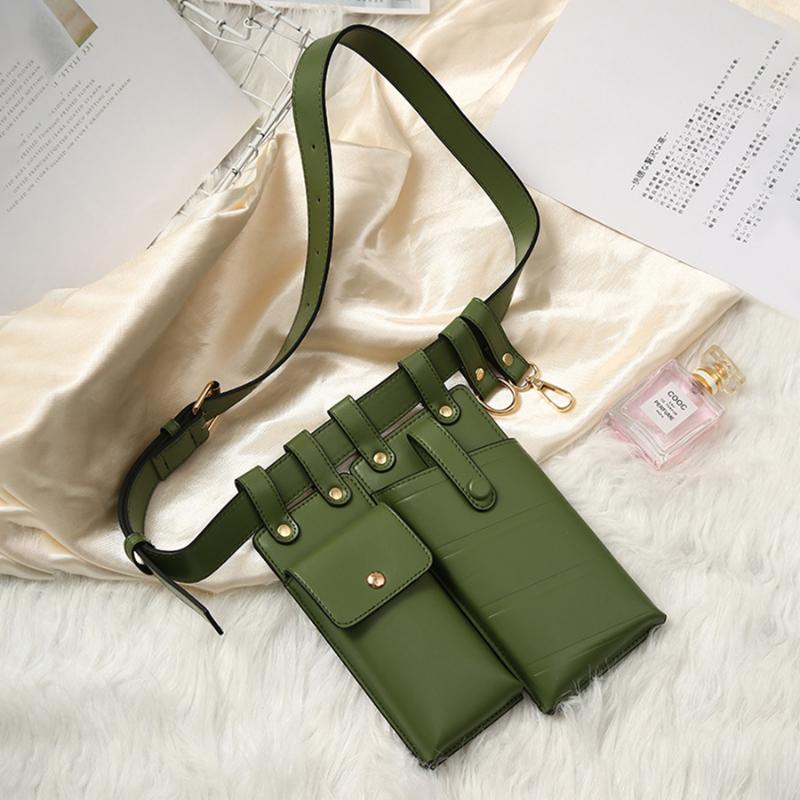 

Waist Bags 2 Pcs Pack Leather Fanny Luxury Ladies Belt Bag Crossbody For Women Casual Chest Female Purse Phone Pouch, Black