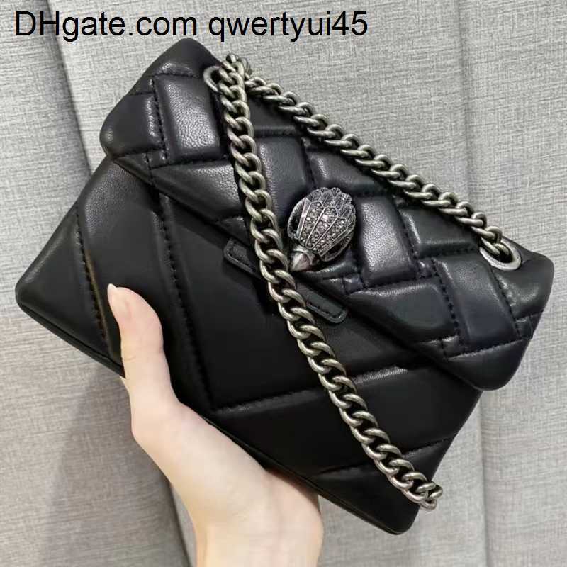 

qwertyui45 Kurt Geiger London Real Sheepskin Leather 5A Chains Cross Body Bag Small Flap Handbag 20cm Black Golden/Silver Chain Messenger, Golden chains