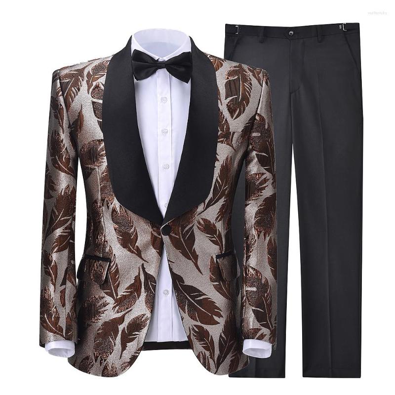 

Men' Suits Men' 2 Pieces Printing One Button Lapel Collar Male Suit Slim Fit Casual Business Dress Boyfriend Wear For Grooms, Same as image