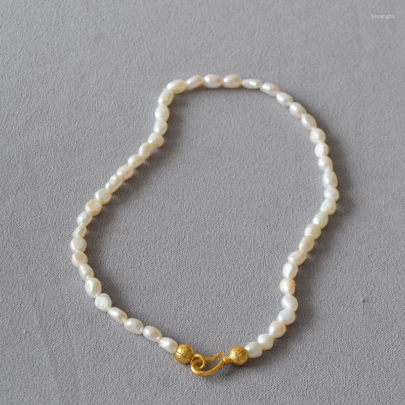 

Choker LONDANY Necklace French Retro Niche Design Irregular Freshwater Baroque Pearl Bud Collarbone Chain Woman