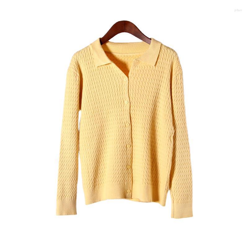 

Women's Knits Autumn Winter Style Knitwear Button Turn Down Collar Long-sleeved Sweater Cardigan Women's Solid Color Loose Casual Jacket, Black