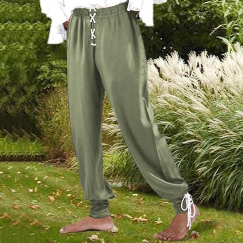 

Men's Pants Mens Fashion Casual Printed Linen Elastic Waistband Trousers Training With Pockets, Black