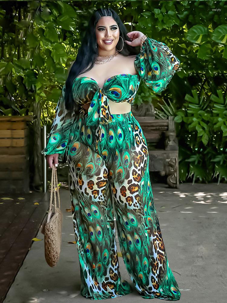 

Tracksuits Women's Clothing Plus Size 5xl Off Shoulder Top And Pants Suit Sexy Outfits Bikini Beach 2 Piece Set Wholesale Bulk Drop, Green