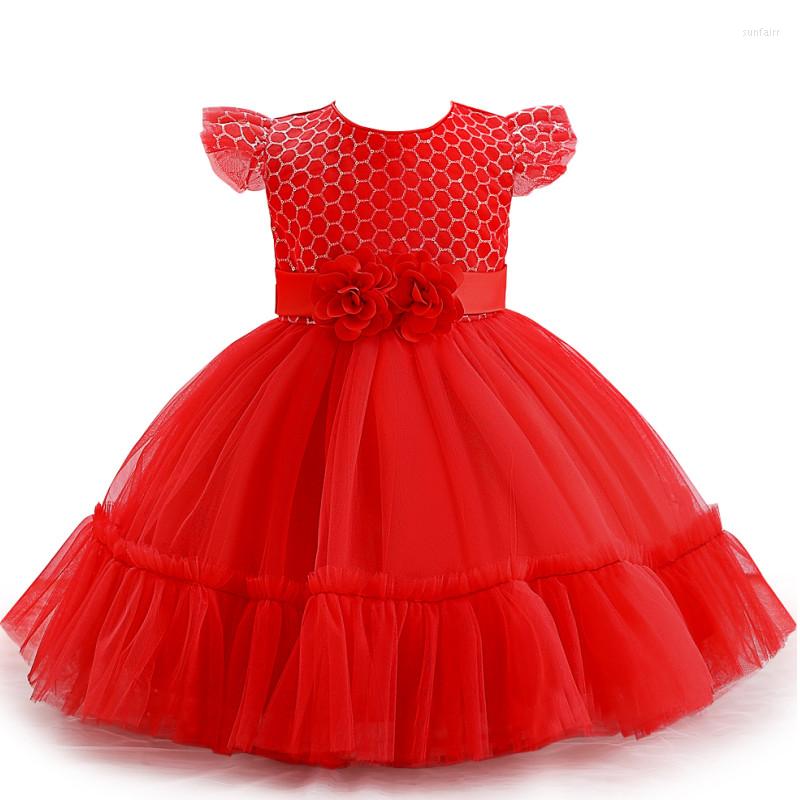 

Girl Dresses Flower 1st Year Birthday Dress Girls Princess Baby Clothes Sequins Bow Party Wedding Christmas Little, Champagne