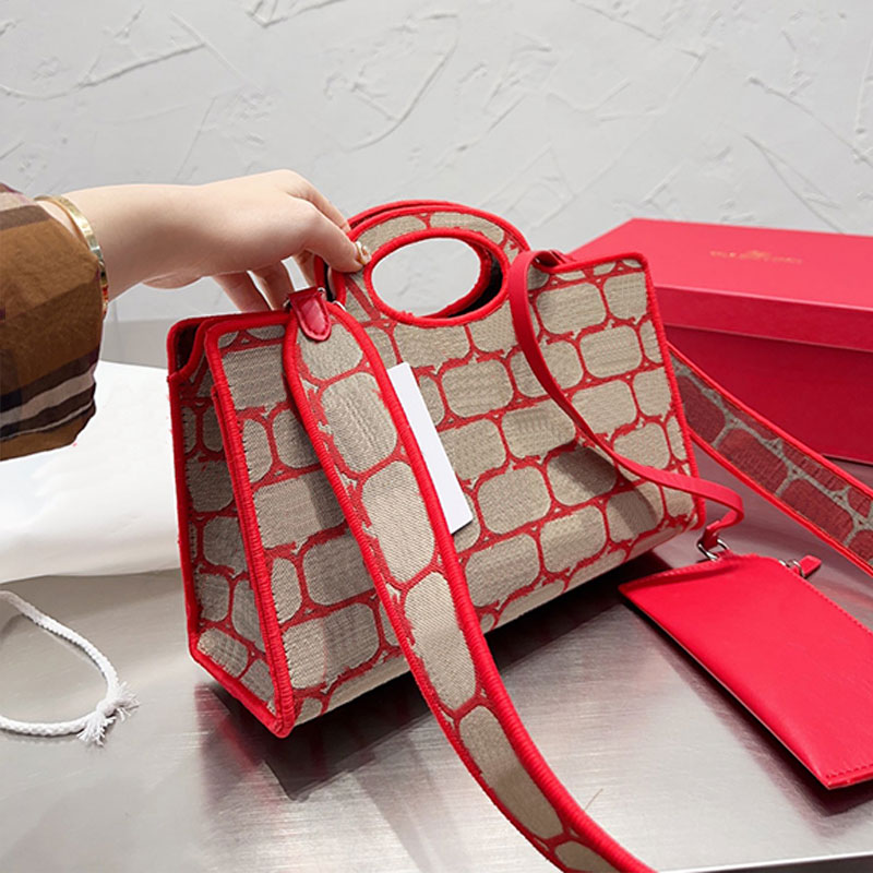 

Old Letter Shoulder Bag Bucket Tote Bags Large Capacity Canvas Crossbody Handbags Leather Zipper Clutch Purse Silver Hardware Removable Adjustable Wide Strap, Red