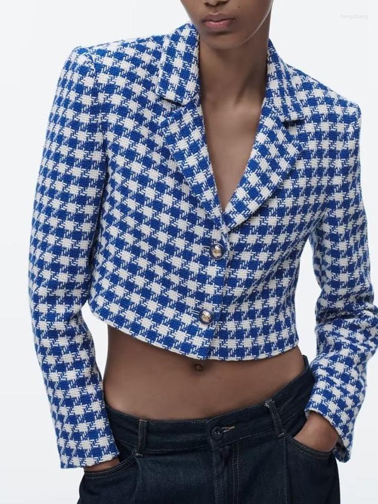 

Women's Suits 2023 Women Spring Blazers Suit Coats Casual Plaid Veins Single Breasted Female Elegant Short Blazer Clothing Outerwear