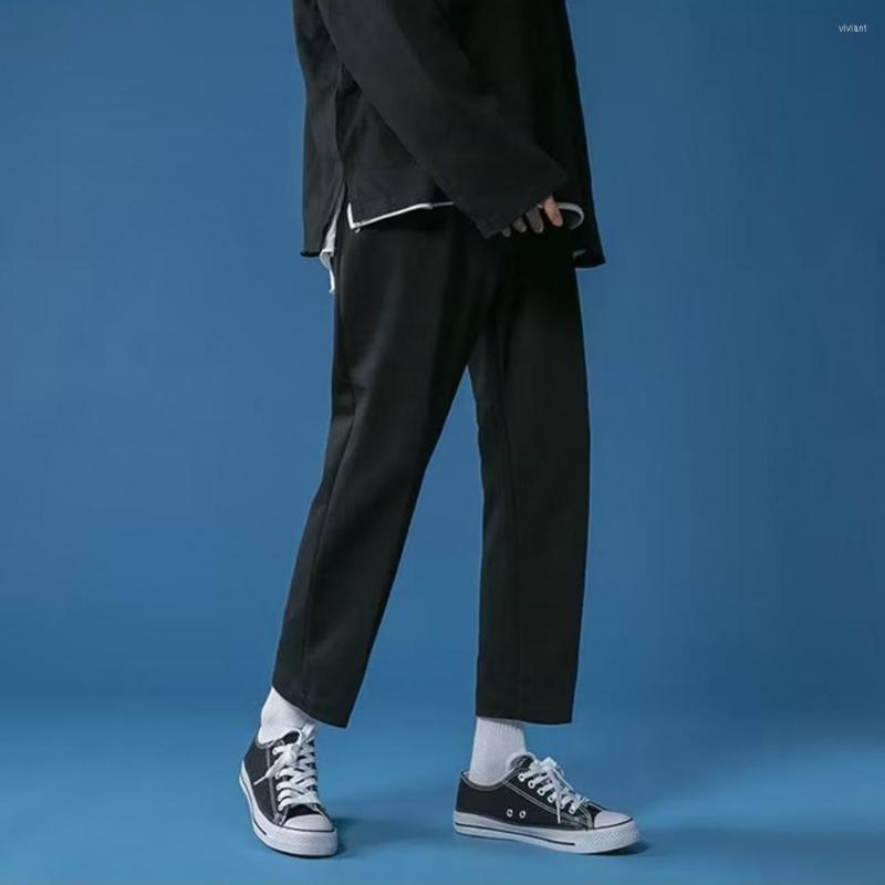 

Men's Pants Trendy Men Casual Solid Color Male Autumn Winter Plus Velvet Cropped Trousers Elastic Waist Simple For Work, Black