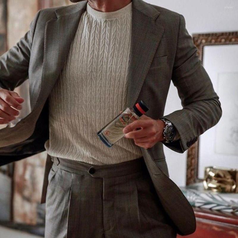 

Men's Suits Smoke Grey Men Peaked Lapel Wedding Tuxedos 2 Piece Groom Wear Prom Blazers Costume Homme Marriage, Khaki