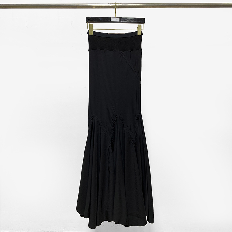 

High Street Rick Soft Cotton Skirt Slim Fit Women Skirt Oversized Men Clothing Owens Women A-line Skrit Fashion big fishtail trimming skirt dress black