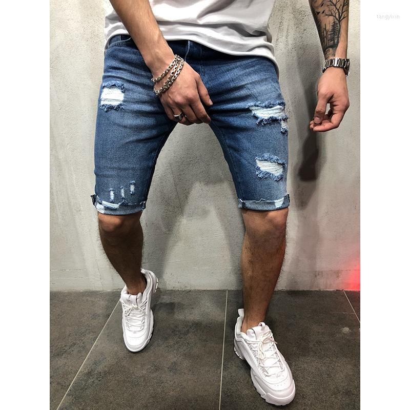 

Men' Shorts European And American Style Denim Pants With Holes Slim Slimming Men' Men Trousers Man Summer Clothes Male, Blue
