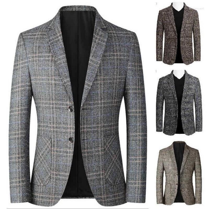 

Men's Suits Brand Men Blazers Spring Autumn Small Suit Business Outwear Fashion Plaid Print Slim Fit Warm Blazer Coat Multiple Styles, X102 gray