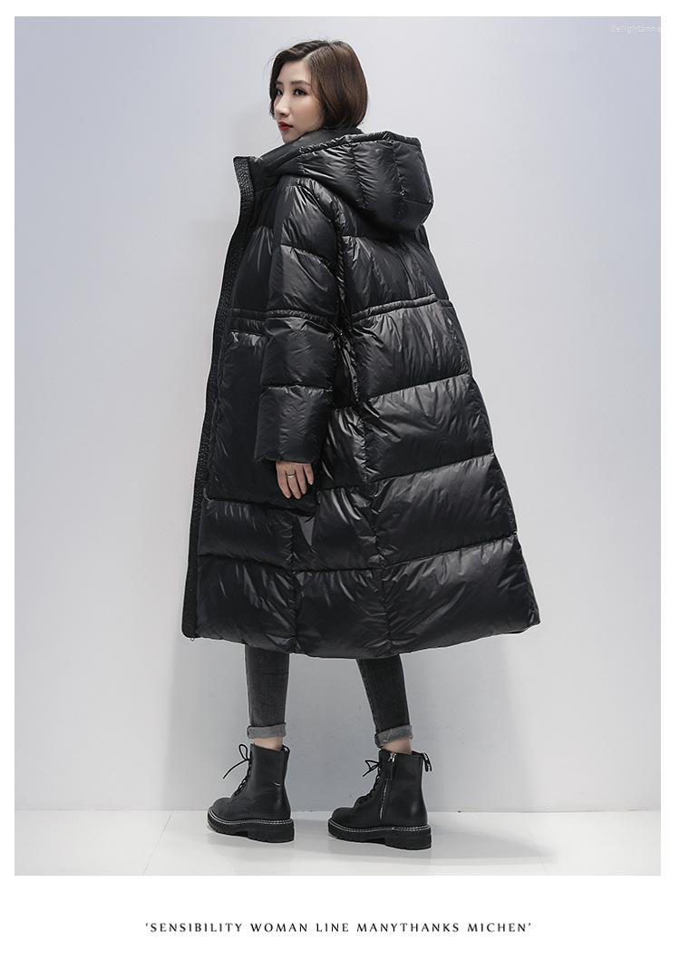 

Women's Down 2023 Winter Jacket Long Knee Loose Waist Thickened Fashion White Duck, Black