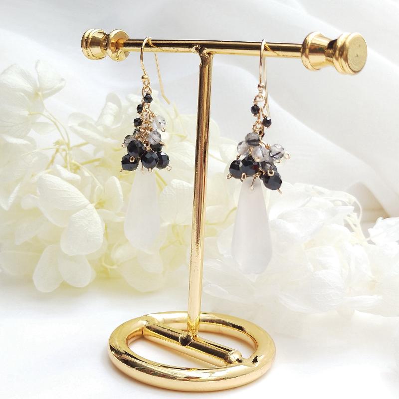 

Dangle Earrings & Chandelier Lii Ji Agate Magnolia Black Tourmaline And Quartz American 14K Gold Filled Handmade Flower Gorgeous JewelryDang