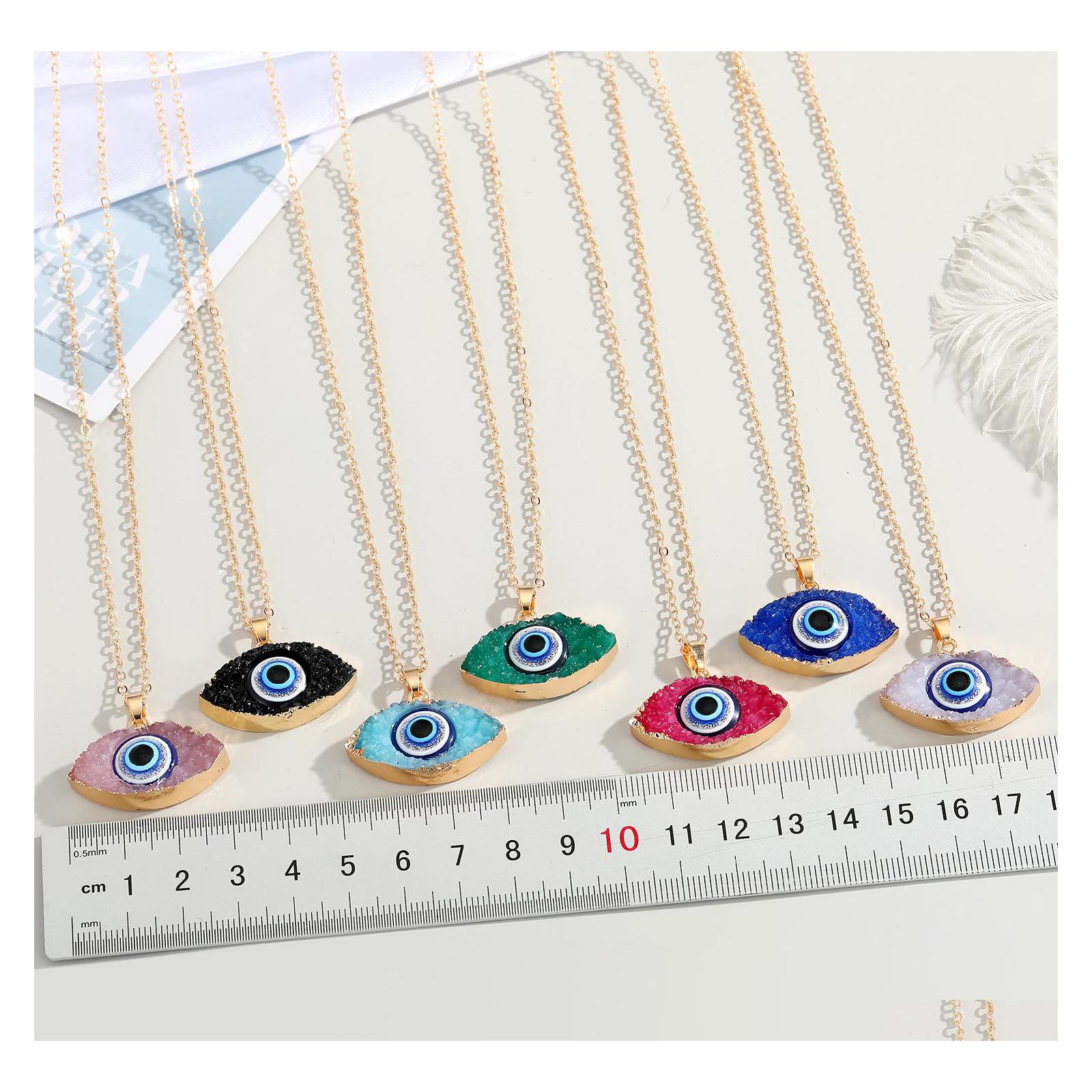

Pendant Necklaces Simple Colors Evil Eye Druzy Drusy Necklace Women Resin Handmade Clavicel Chains For Female Christmas Imitation Na Dhvxm