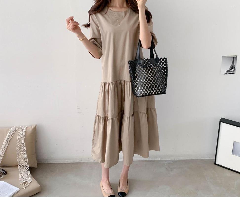 

Casual Dresses 2023 Women Spring Summer Shirt Dress Multi Colors Ew Cotton And Linen Elegant Pleated Lo, Color as picture