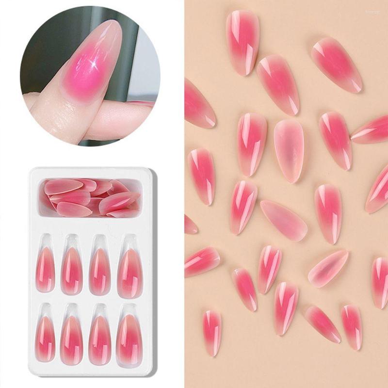 

False Nails Pink Candy Color Press On Fake Women Wearable Nail Art Stickers Full Finished 24pcs, A1