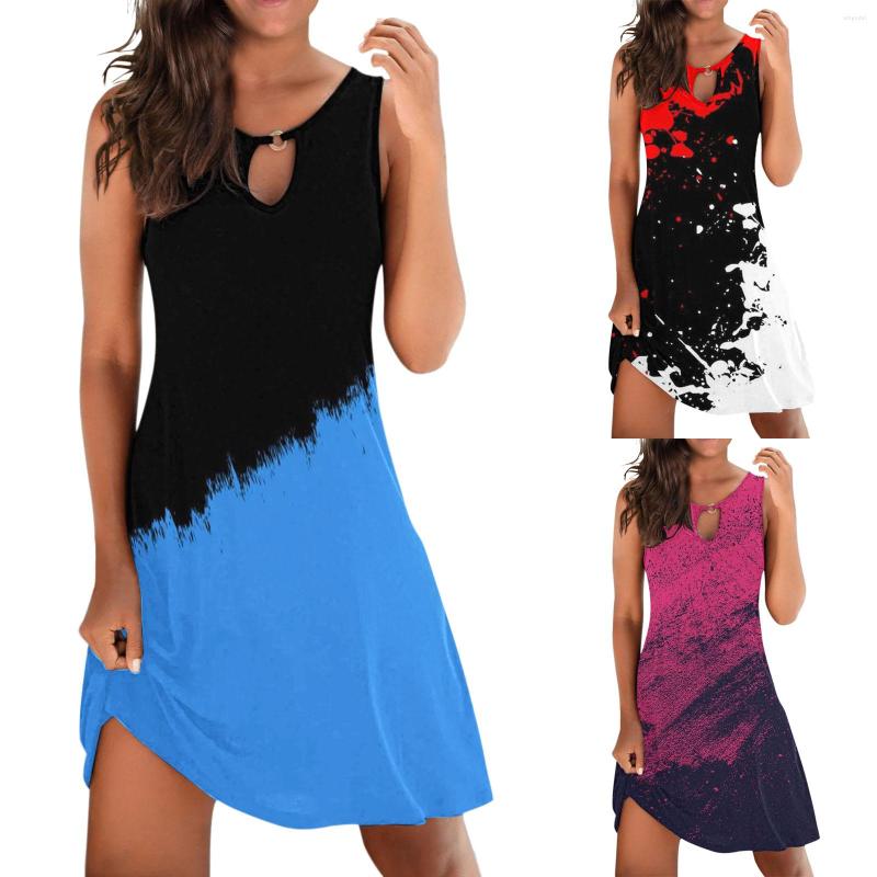 

Casual Dresses Sundress For Women Summer Loose Dress Sleeveless Floral Print V Neck Hollow Out Beach Bohemian Vestidos, Black