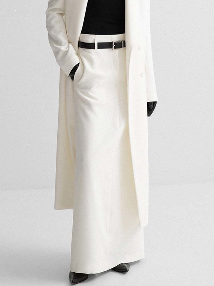 

Skirts Pocket Solid Skirt Women 2023 Spring Fashion Low Rise Waist Aline Straight White Faldas Bottom Simple Elegant Slit Maxi 230217