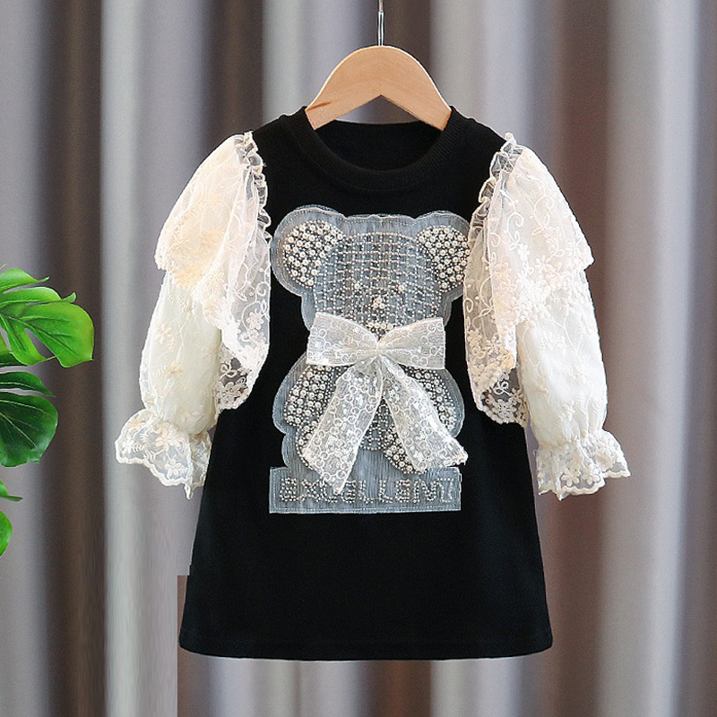 

Girls Dresses Lace for Clothes Toddler Kids Cute Bear Dress Baby Clothing Children Vestidos Spring Costume 1 2 3 4 5 6 7 8 Years 230217, Ivory