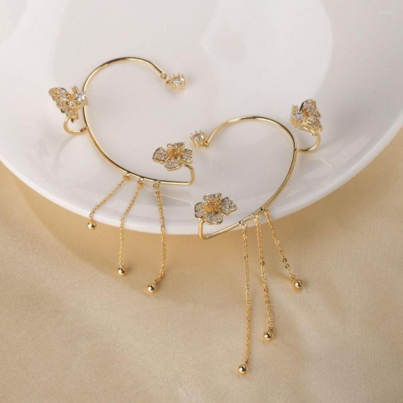 

Backs Earrings Light Luxury Alloy Butterfly Flower Ear Bone Clip Hook Girls Earring With Tassel Ladies Party