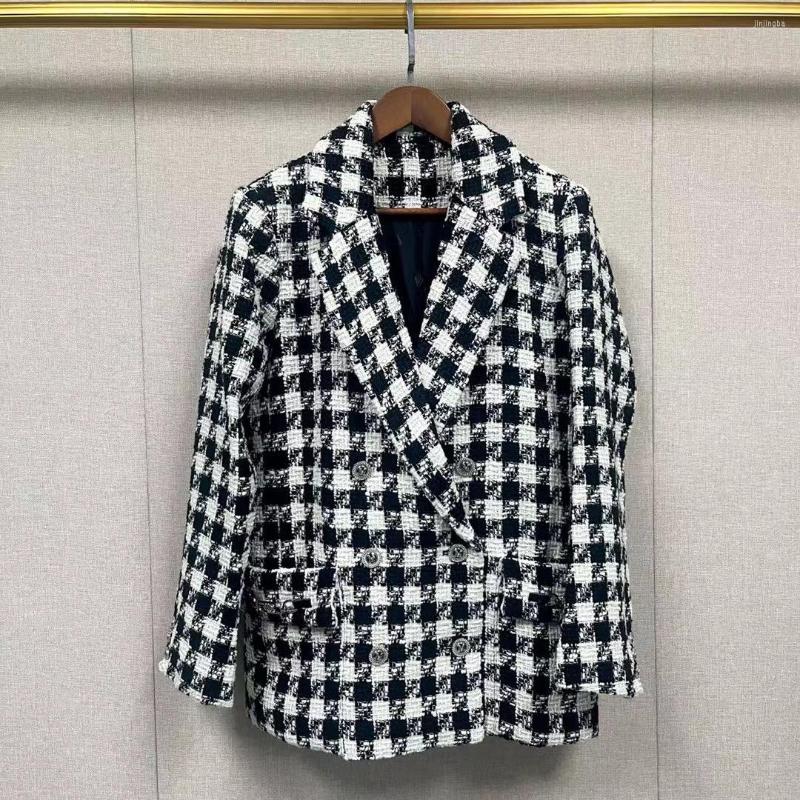 

Women' Suits Elegant And Fashionable Autumn Winter Commuter Suit Black White Plaid Tweed Loose Coat, Picture color