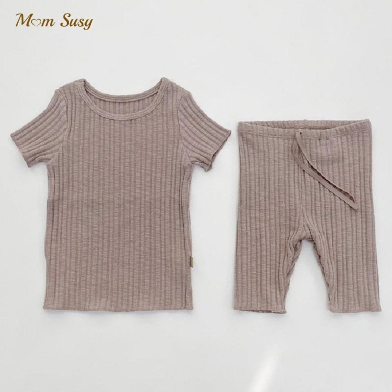 

Clothing Sets Baby Girl Cotton Ribbed Clothes Set Tshirt Shorts 2PCS Summer Princess Homesuit Short Sleeve Sleepwear 6-24M