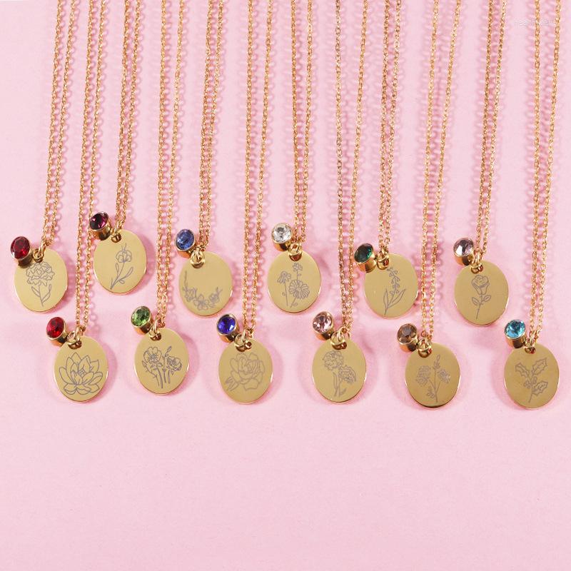 

Pendant Necklaces Fnixtar 12Pcs 45cm Round Discs Laser Birthday Flower Birthstone Necklace Mirror Polish Stainless Steel Chain For Womens