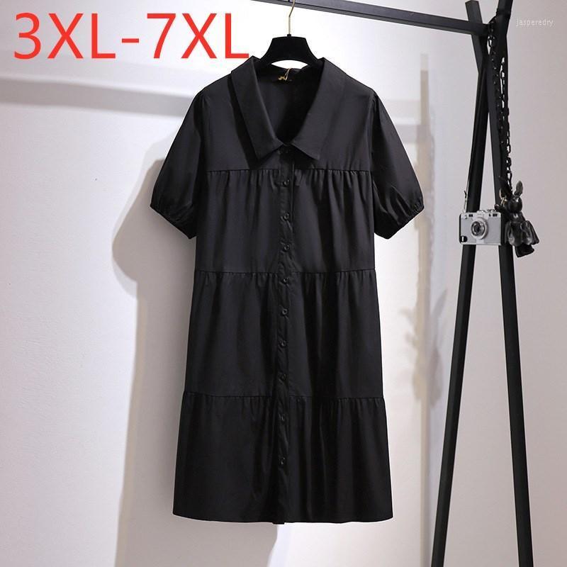 

Plus Size Dresses Ladies Summer Shirt Dress For Women Large Short Sleeve Loose Cotton Button Mini 3XL 4XL 5XL  7XLPlus Jasp22, Black