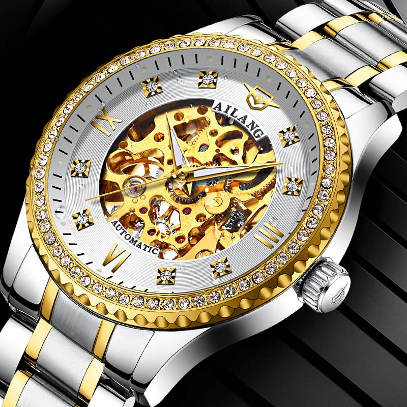

Wristwatches AILANG Men's Hollow Sports Watch Top Brand Automatic Mechanical Trend Luminous Waterproof Clock For Men 8605, Gold