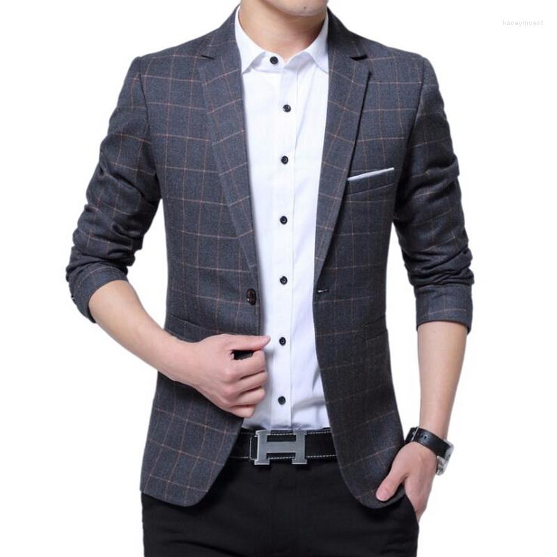 

Men's Suits 2023 Classic Blazer Men Designer Slim Fit Korean Male Plaid Masculino Tweed Button Casual Mens Jacket, Gray
