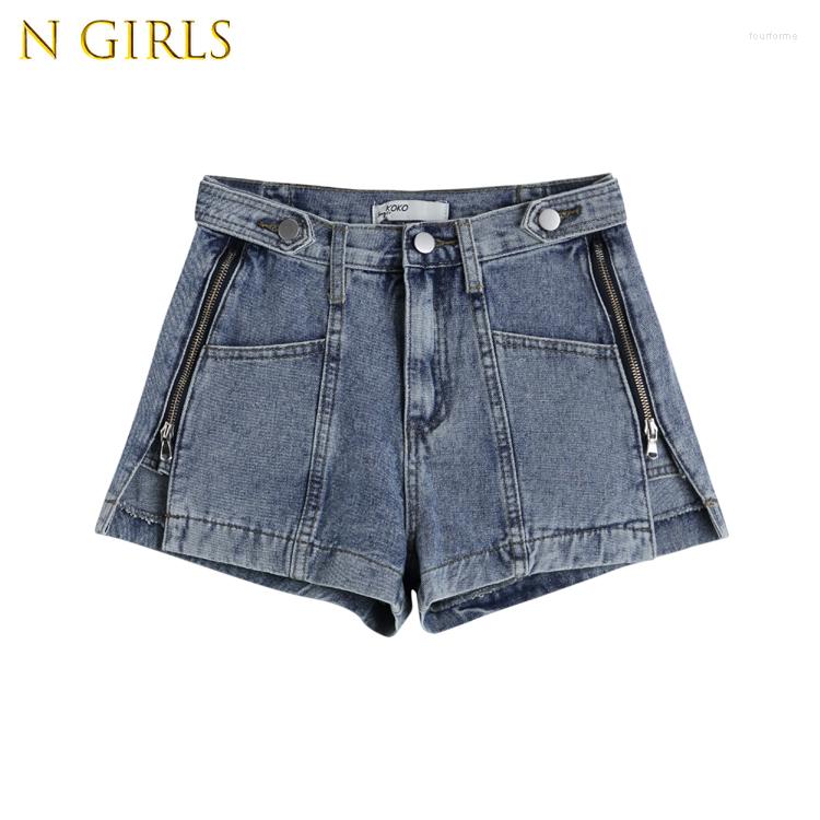 

Women's Shorts Women Denim Solid Vintage Side Zipper Spliced Design Jeans Fashion Loose Korean Style High Street Streetwear, Blue