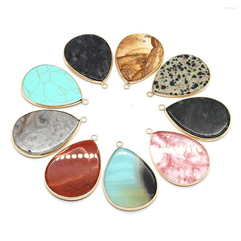 

Pendant Necklaces 2pcs/pack 30x40mm Natural Stone Pendants Water Drop Shaped Semi-precious Agate DIY Making Necklace Accessions 16colors