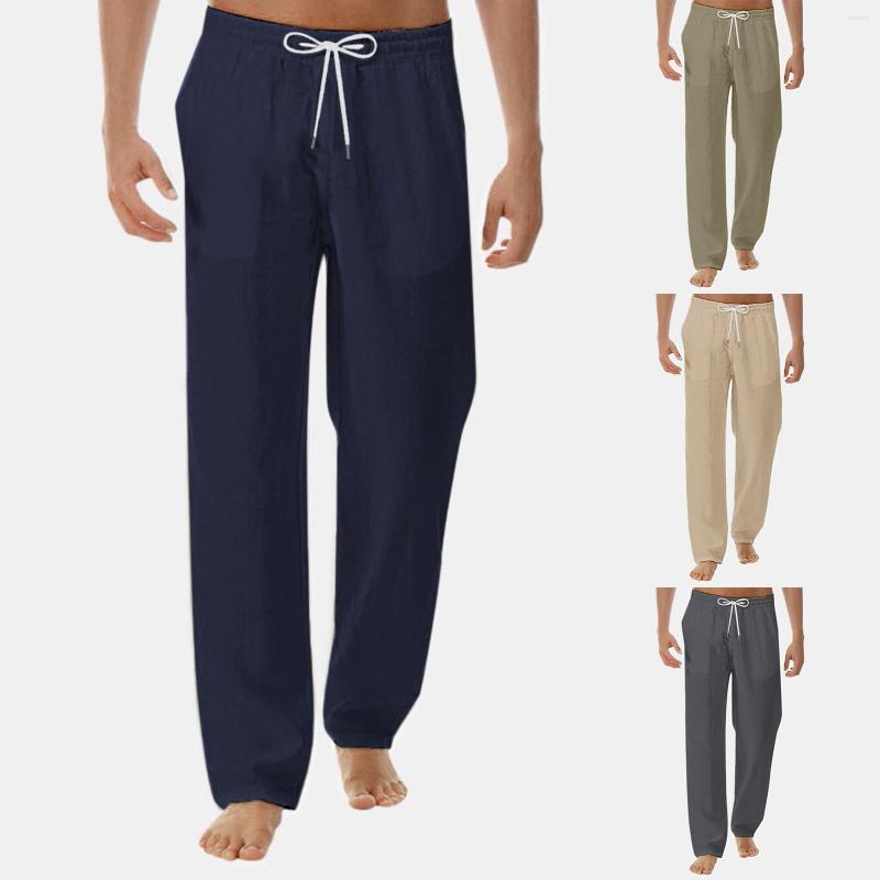 

Men's Pants Men All Season Fit Pant Casual Solid Color Painting Cotton Linen Loose Trouser Fashion Beach Pockets, Green