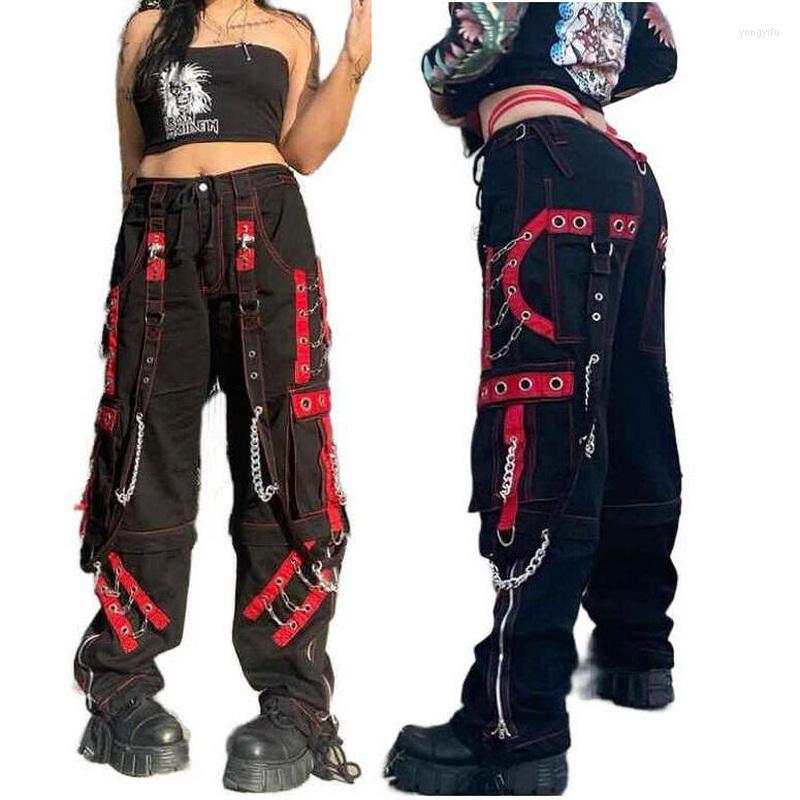 

Women's Pants Women's Streamer Punk Hip-Hop Metal Chain Trousers Drape High-Waisted Straight-Leg Casual, Black