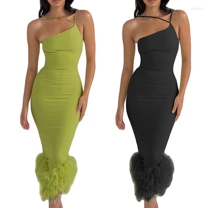 

Casual Dresses Women Long Evening Party Sleeveless Backless Irregular Feather Patchwork Slim Fit Solid Bodycon Dress Club Streetwear