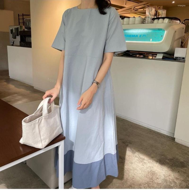 

Casual Dresses Contrasting Color Stitching Loose Dress Women Summer Mid-length Thin Sleeveless Over The Knee A-line Skirt Long Holida, Color as picture