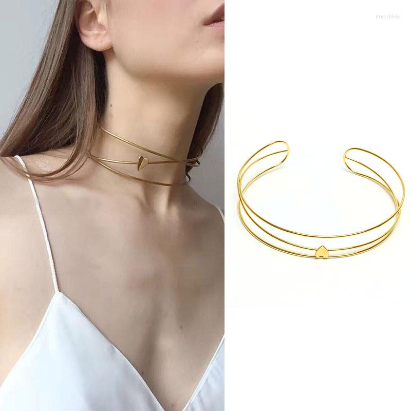 

Choker Heart Multilayer Open Torque Necklace For Women Gold Colour
