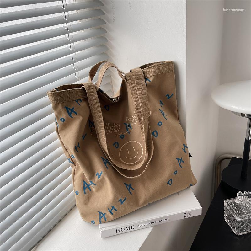

Evening Bags 2023 Spring Autum Women Smile Shoulder Corduroy Reusable Shopping Bag Girls Casual Handbags, White