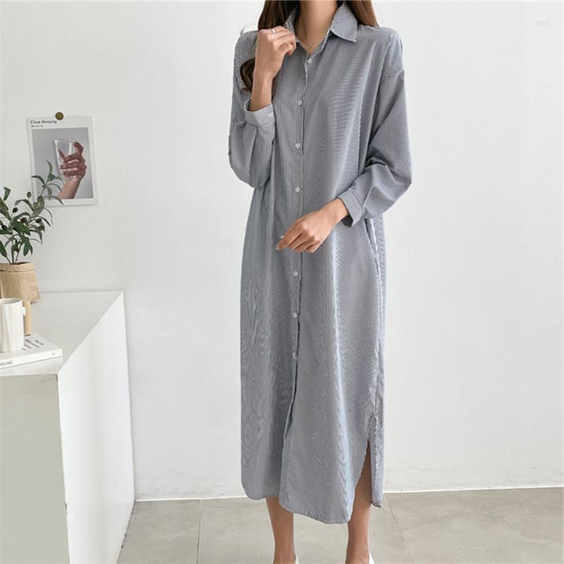 

Casual Dresses 339 Korean Version Loose Large Size Dress Long-sleeved Striped Bottoming Shirt Over The Knee Long Irregular Shi Sleeveless, Color as picture