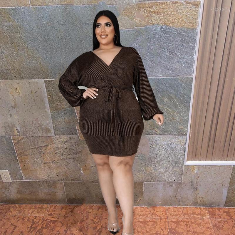 

Plus Size Dresses Brown Dress Women Party  5xl 6xl Long Sleeve Lace Up Sexy Backless Short Mini Wholesale Drop, Auburn