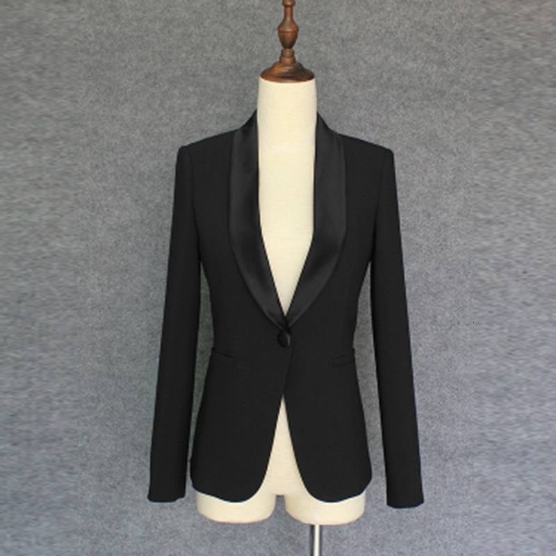 

Womens Suits Blazers HIGH QUALITY Fashion Designer Jacket Single Button Shawl Collar Outer 230216, Black