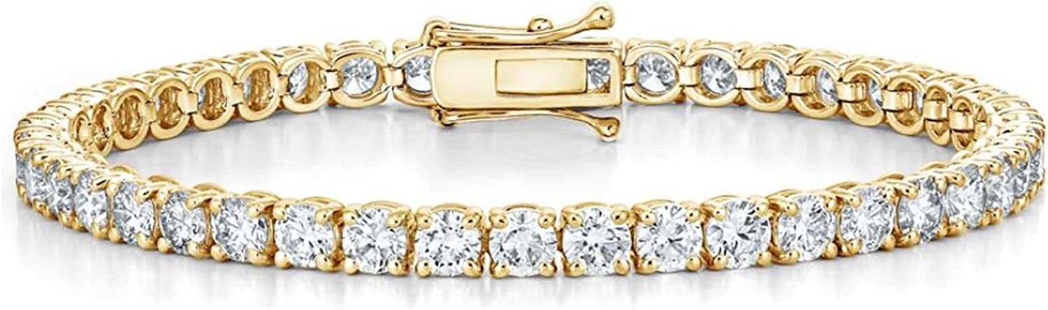 

ISAAC WOLF (6.00 - 60.00 c) 14K Yellow Gold Over Sterling Silver DEF VVS1 Moissanite Diamond Tennis Bracelet Men Women