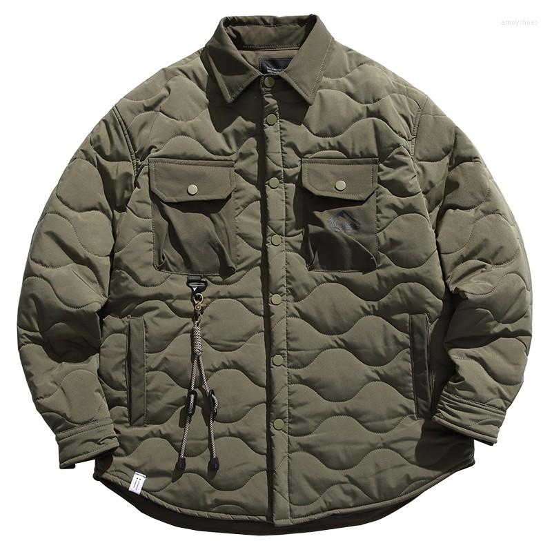 

Men's Jackets Winter Men's Vintage Cotton Jacket Multi Pockets Cargo Padded Coats Street Fashion Thick Cardigan For Male, Army green