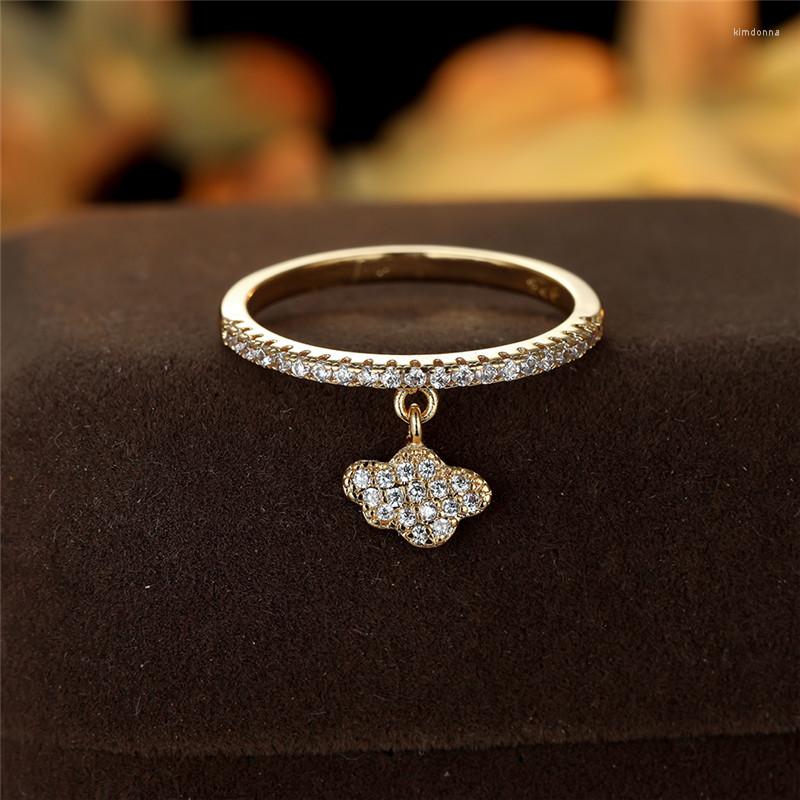 

Wedding Rings Creative Small Cloud Pendant Ring White Zircon Crystal Stone Charm Gold Silver Color For Women Bridal Jewelry