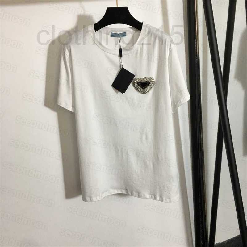 

Women' T-Shirt Designer Shiny Rhinestone Shirts Crew Neck White ee Metal Badge Shirt Breathable Short Sleeve Womens ees BDNN