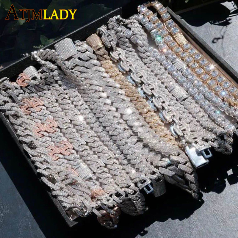 

Charm Bracelets Wholesale Iced Out Sparking Fashion CZ Prong Miami Cuban Bracelet Micro Paved 5A Cubic Zircon Bling Men Hip Hop Jewelry 230216