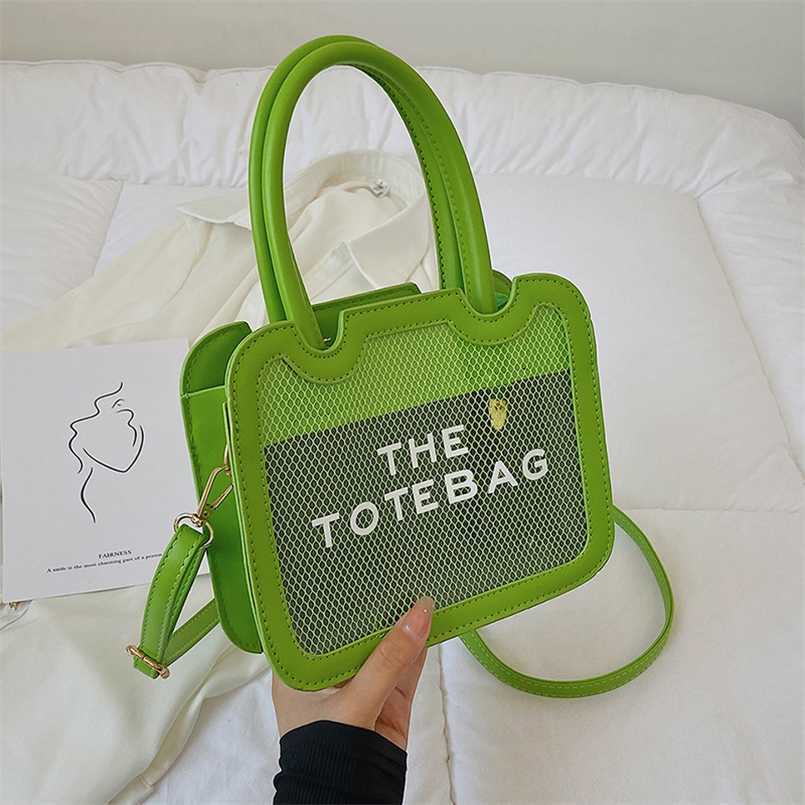 

Bag women's handbag new simple transparent mesh small square bag letter One Shoulder Messenger Bag, White10